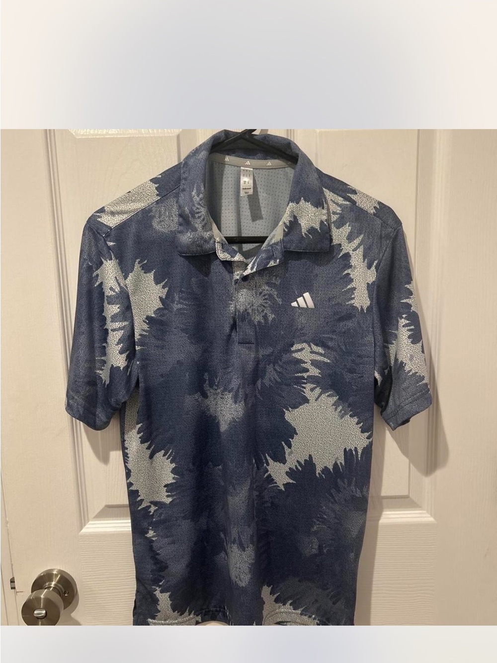adidas Men’s Navy and Light Gray Abstract Print Polo